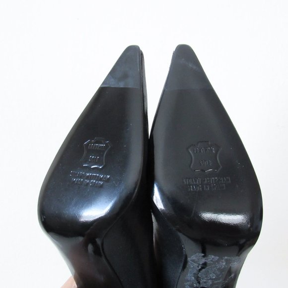 STUART WEITZMEN Classic Black Pointed Toe Pumps Crystal Charm Fringe Heels - Picture 10 of 15